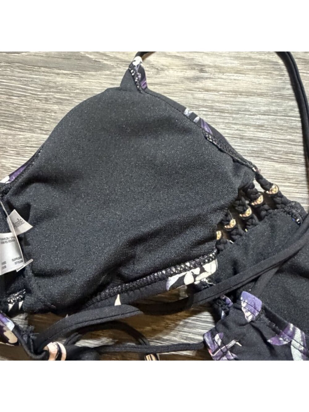 Ambrielle Floral Lace Up Front Bikini Top Medium Black Purple Adjustable Swimwea - Picture 3 of 7